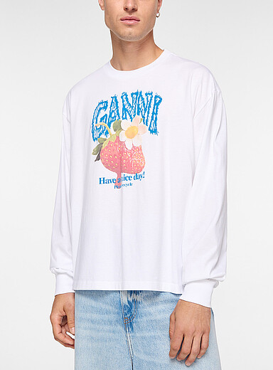 Ganni: Le t-shirt manches longues logo fraise Blanc pour homme