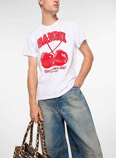 Ganni: Le t-shirt logo cerises cristaux Blanc pour homme