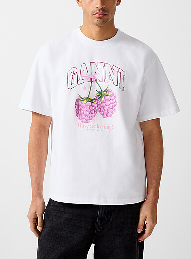 Ganni White Raspberries logo T-shirt for men