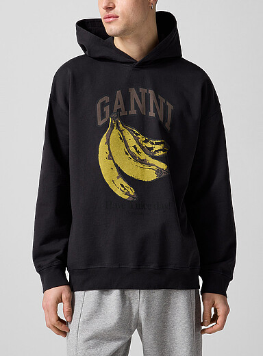 Ganni Black Banana logo hooded sweatshirt Unisex for men