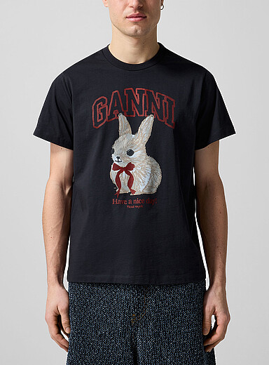 Ganni: Le t-shirt logo lapin Noir pour homme