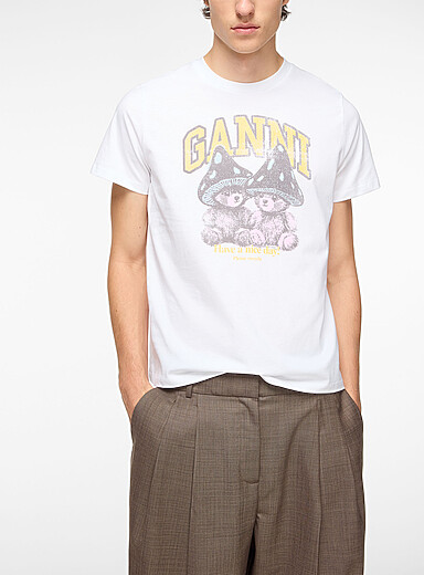 Ganni White Mushroom bear logo T-shirt for men