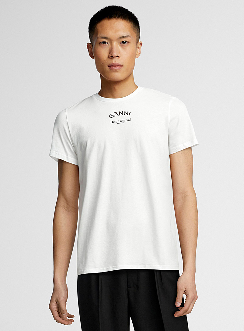 Ganni: Le t-shirt signature optimiste Unisexe Blanc pour homme