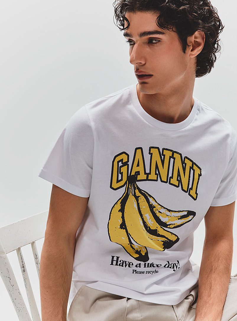 Ganni White Banana print casual T-shirt Unisex for men