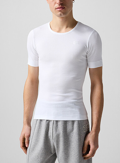 Ganni White Embroidered logo ribbed fitted T-shirt for men
