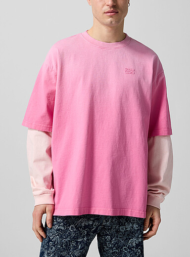 Ganni Pink Layered effect long-sleeve T-shirt for men