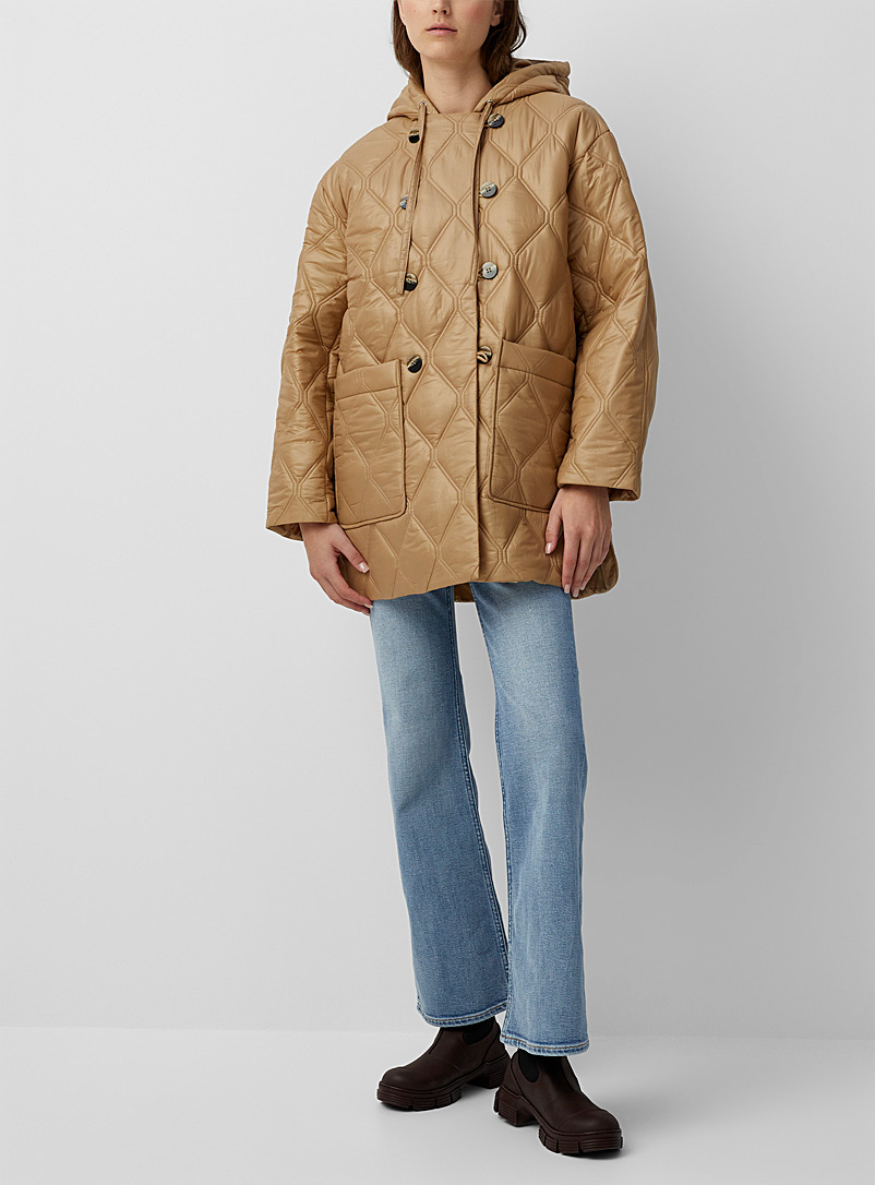 Ganni Sand Hooded quilted parka for women