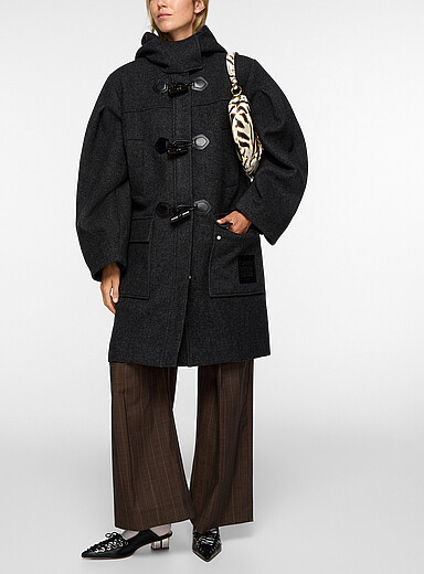 Ganni Slate Grey Frog closures wool-blend coat for women