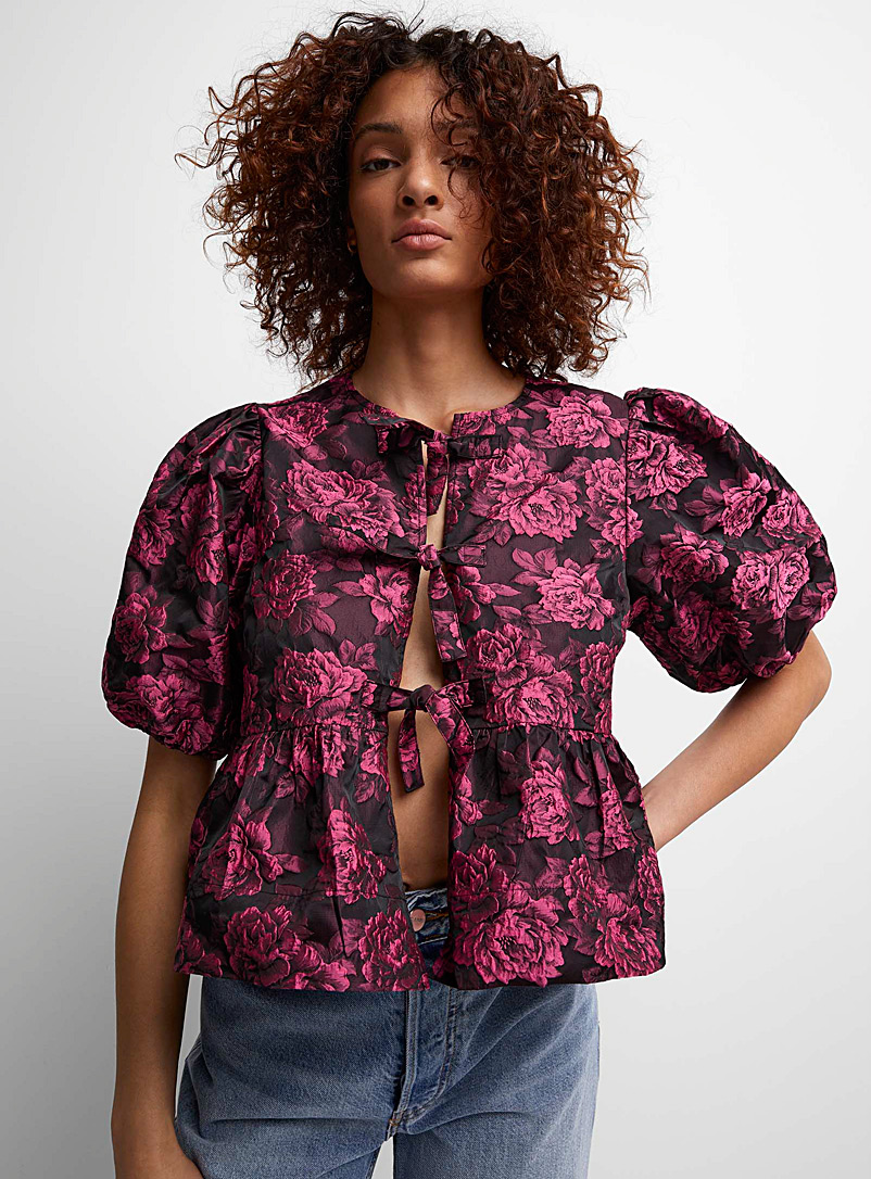 Ganni: La blouse taille basque florale Rose pour femme