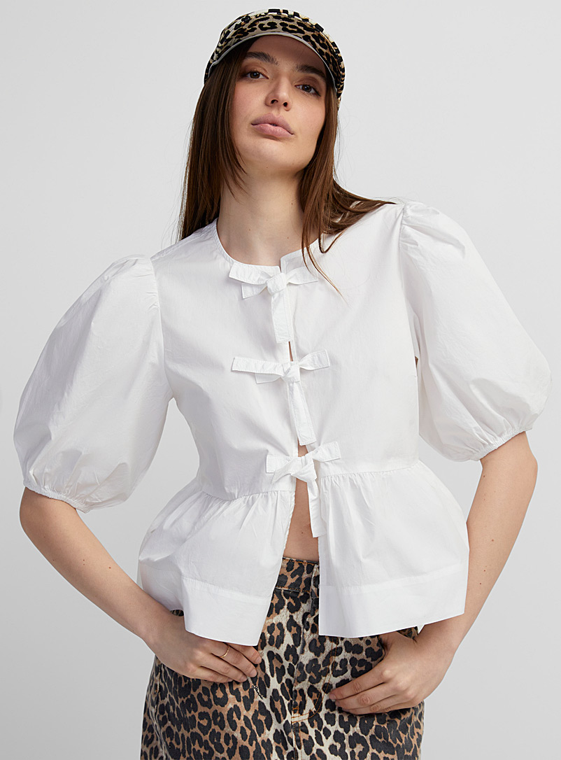 Ganni White White poplin peplum waist blouse for women