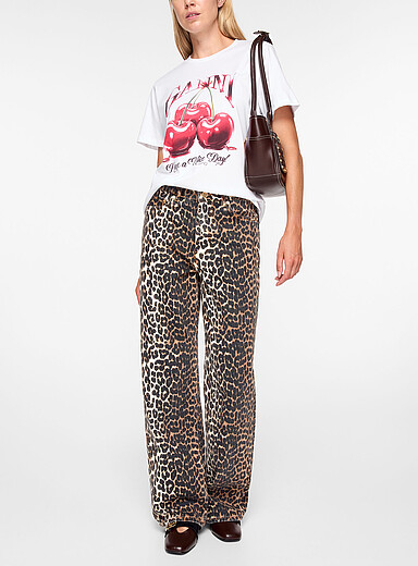 Ganni Patterned Brown Izey leopard print wide-leg jean for women