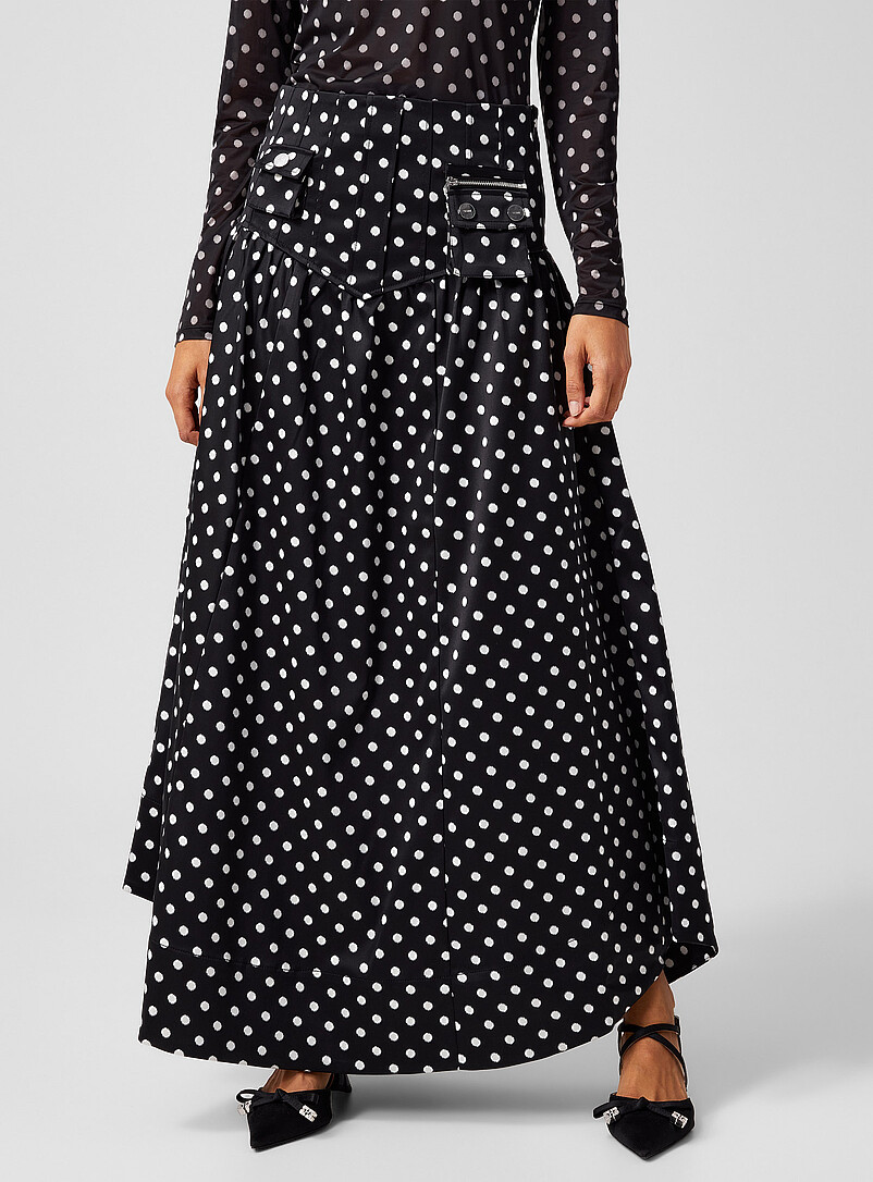 Ganni Patterned Black Satiny polkadot skirt for women