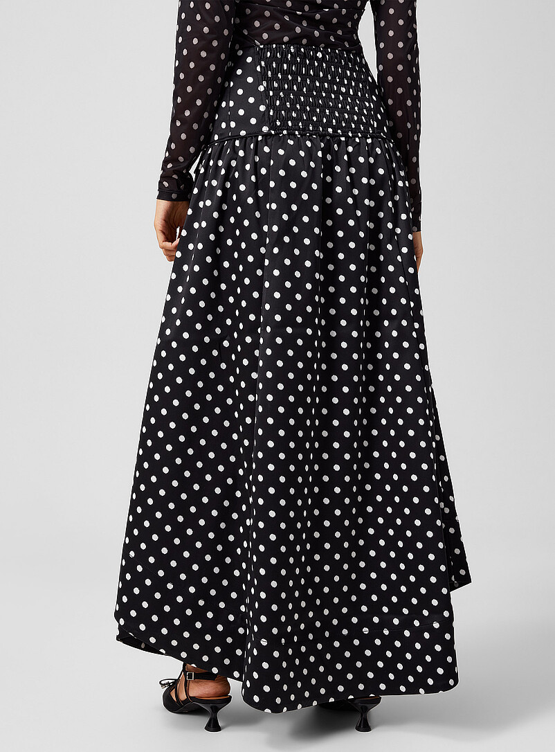 Ganni Patterned Black Satiny polkadot skirt for women