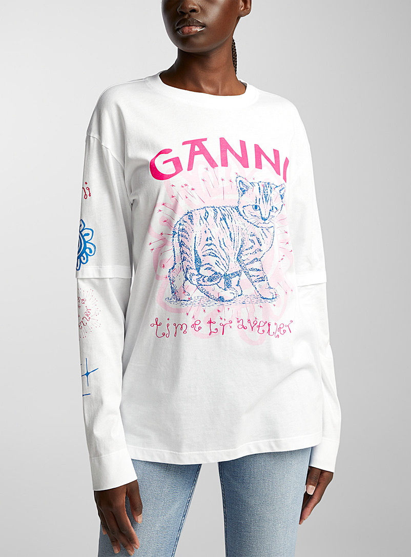 Ganni: Le t-shirt manches longues chat Ganni Blanc pour femme