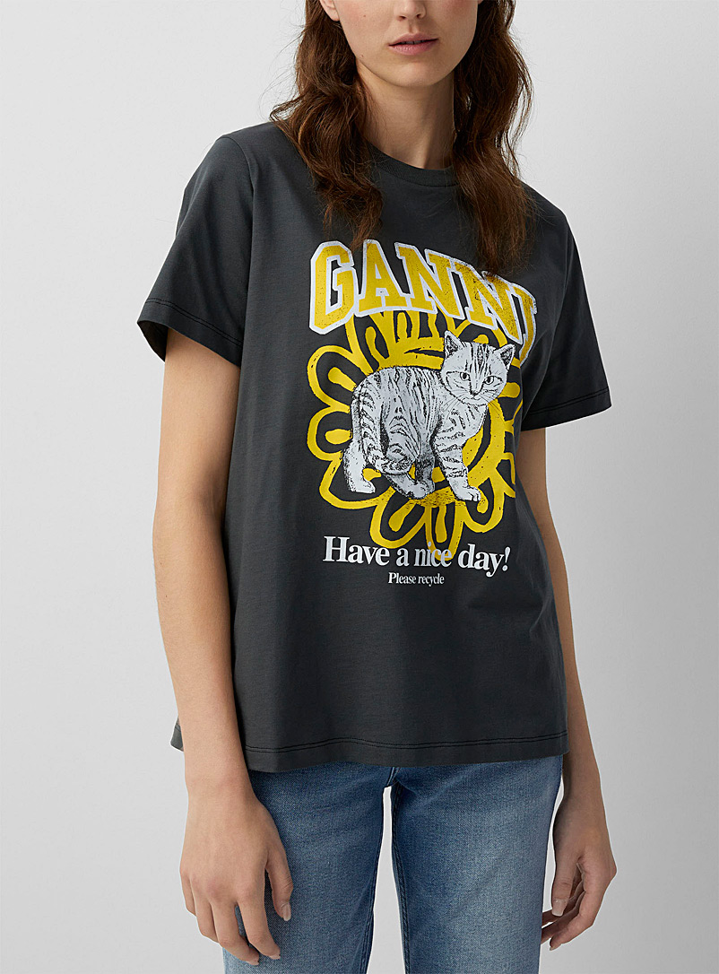 Ganni: Le t-shirt chat Ganni Charbon pour femme