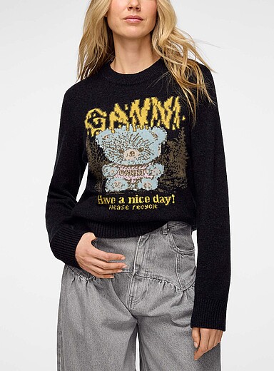 Ganni Charcoal Bear and forest wool-blend sweater for women