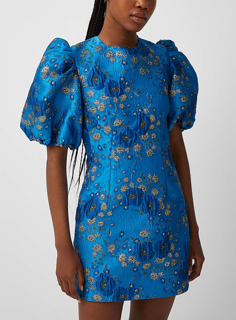 Ganni Blue Blue jacquard open-back mini-dress for women