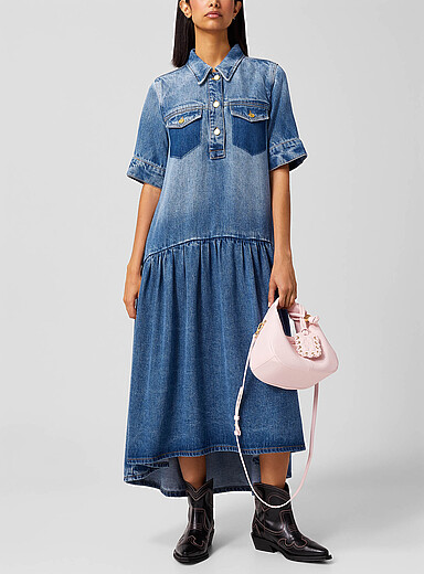 Layered denim minidress