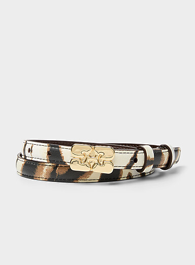 Ganni Patterned Ecru Kat slim zebra print belt for women