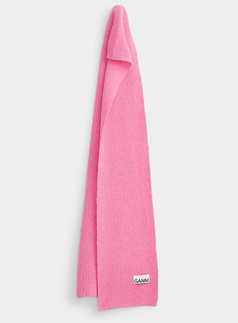 Ganni Pink Logo wool scarf for women