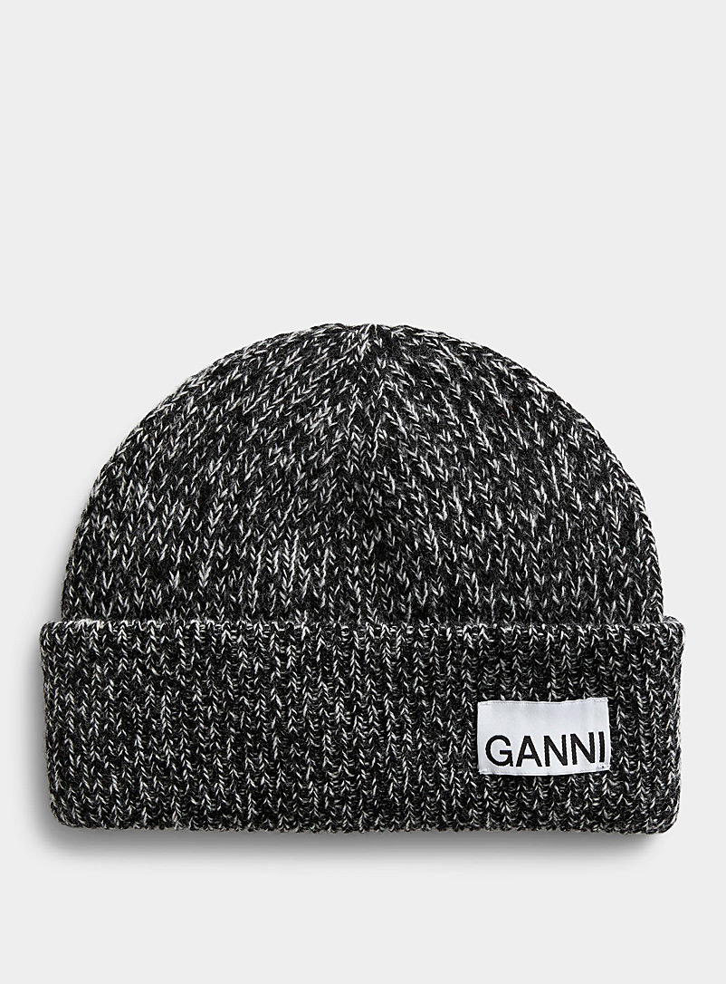Ganni Black Logo wool tuque for women