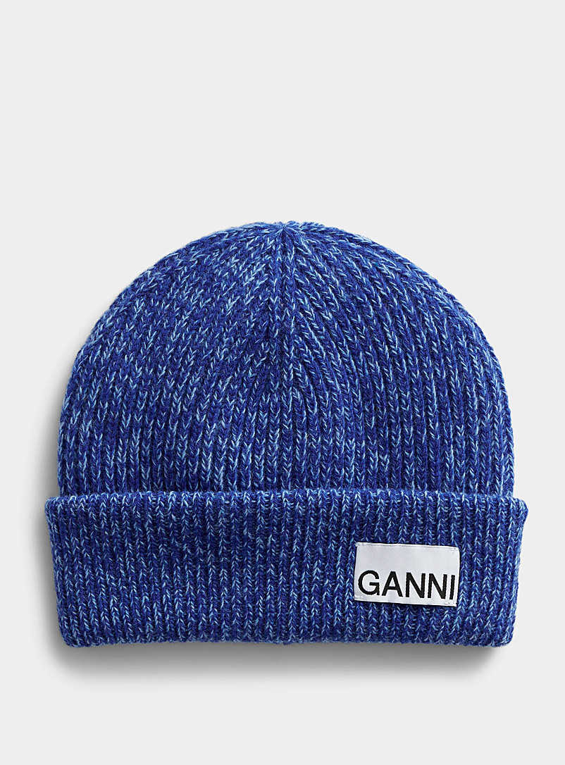 Ganni: La tuque en laine à logo Bleu pour femme