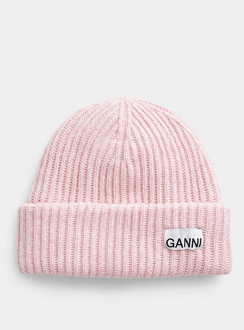 Ganni Lilacs Pink logo wool tuque for women