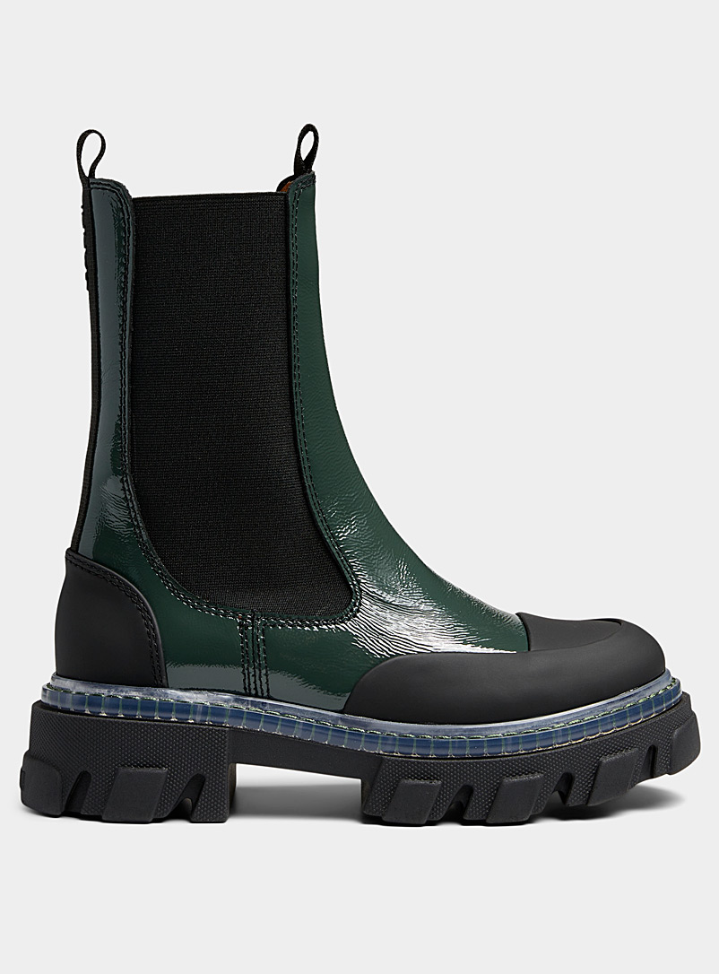 Ganni Dark green  Forest green high-top leather Chelsea boot for women