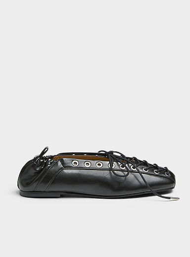 Silvery eyelets lace-up leather ballet flats