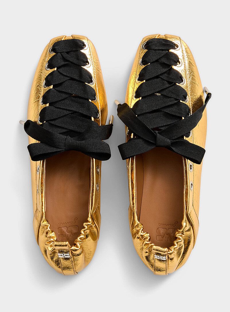 Ganni Gold Golden laced ballet flats Women for women