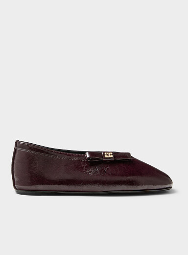 Ganni Brown Logo bow glossy ballet flats Women for women