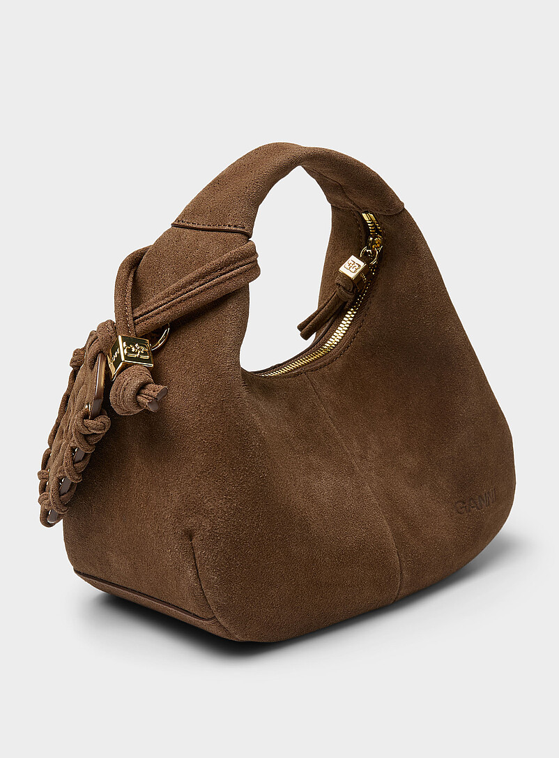 Small chocolate brown recycled suede bag product image 2