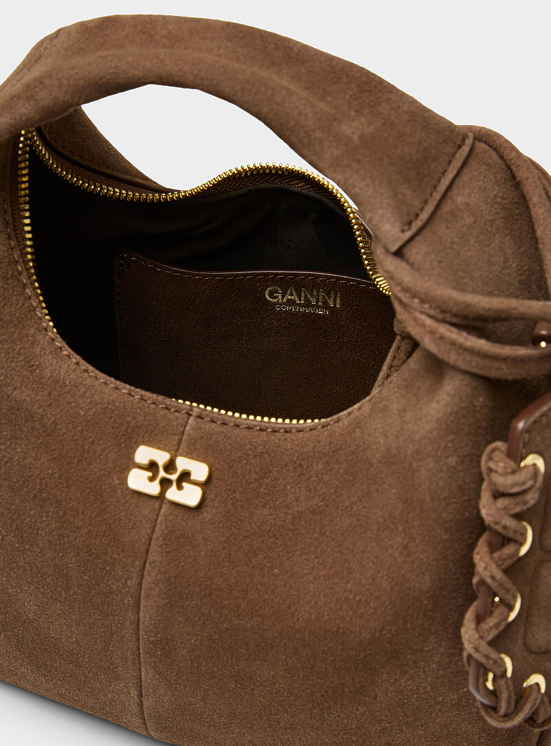 Small chocolate brown recycled suede bag product image 3