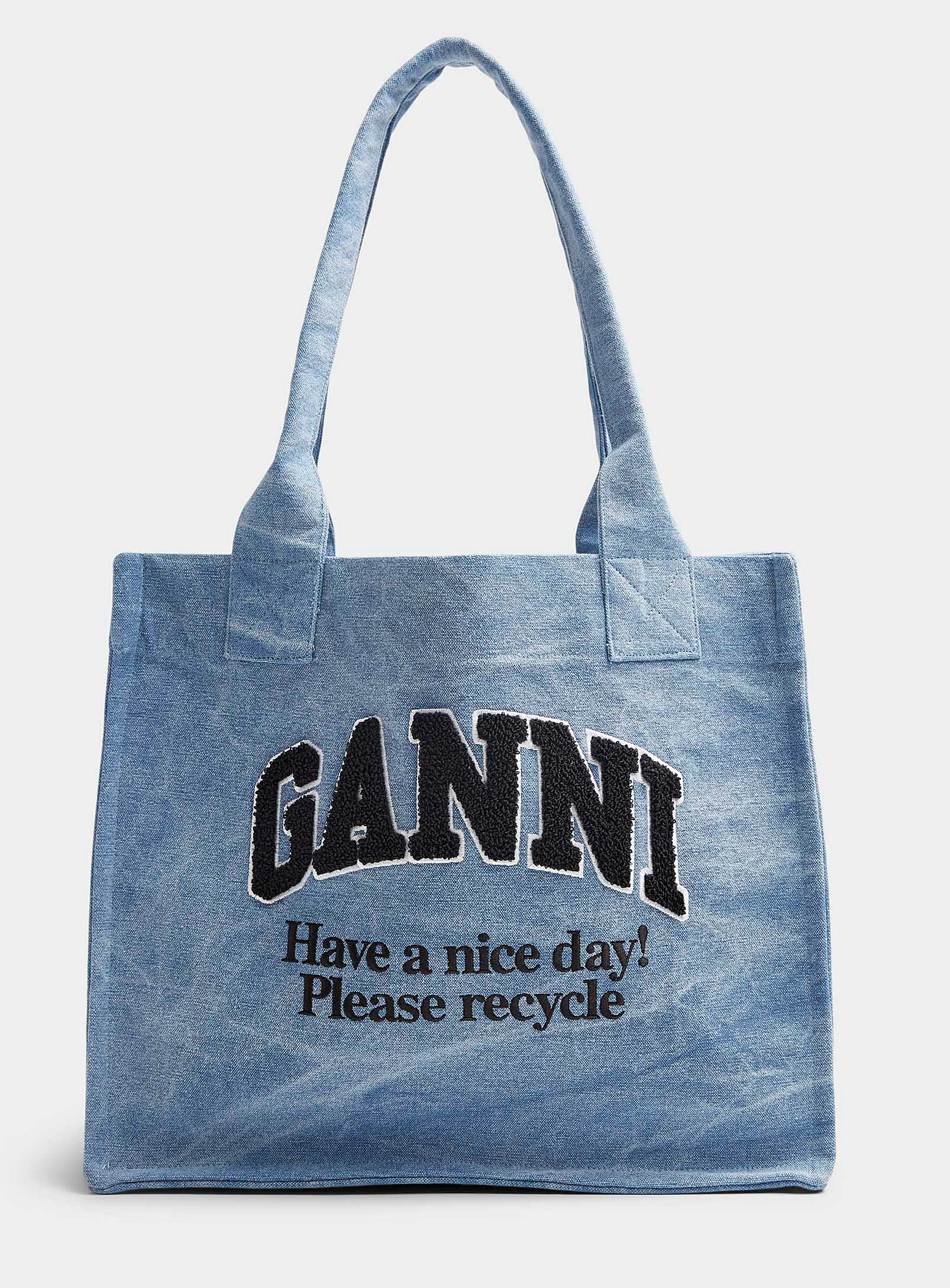 Ganni Please Recycle Washed Tote In Blue