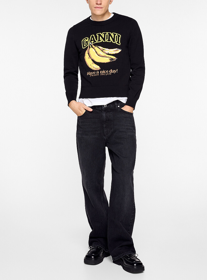 Izey faded black denim wide-leg jean product image (primary)