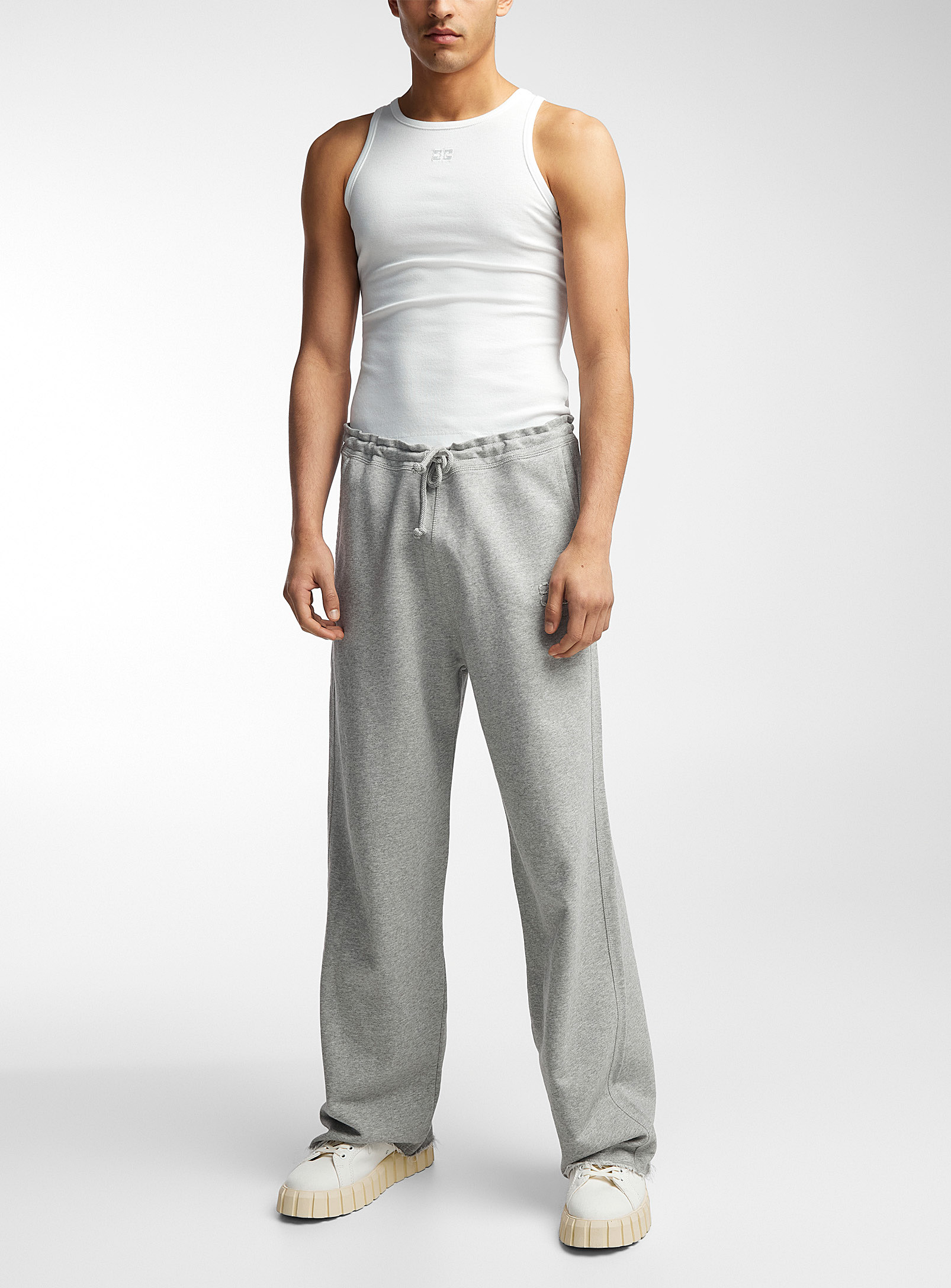 Ganni Frayed Logo Fleece Pant Unisex In Grey