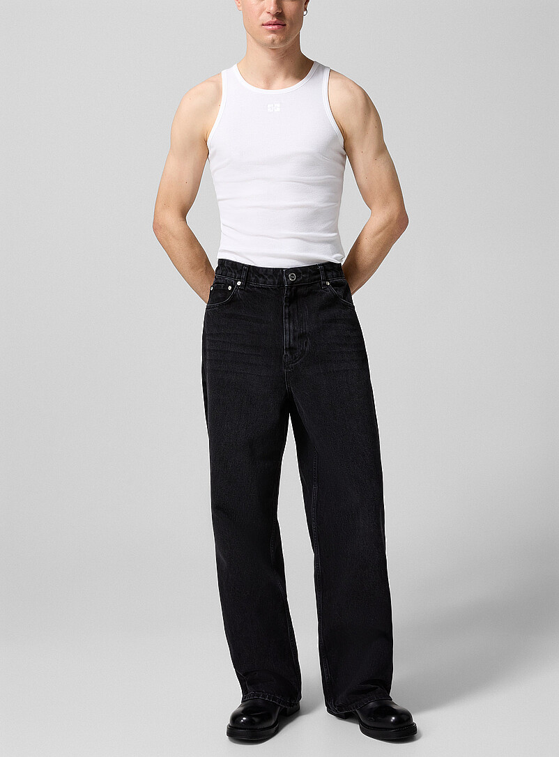 Izey Faded Black Denim Wide-Leg Jean
