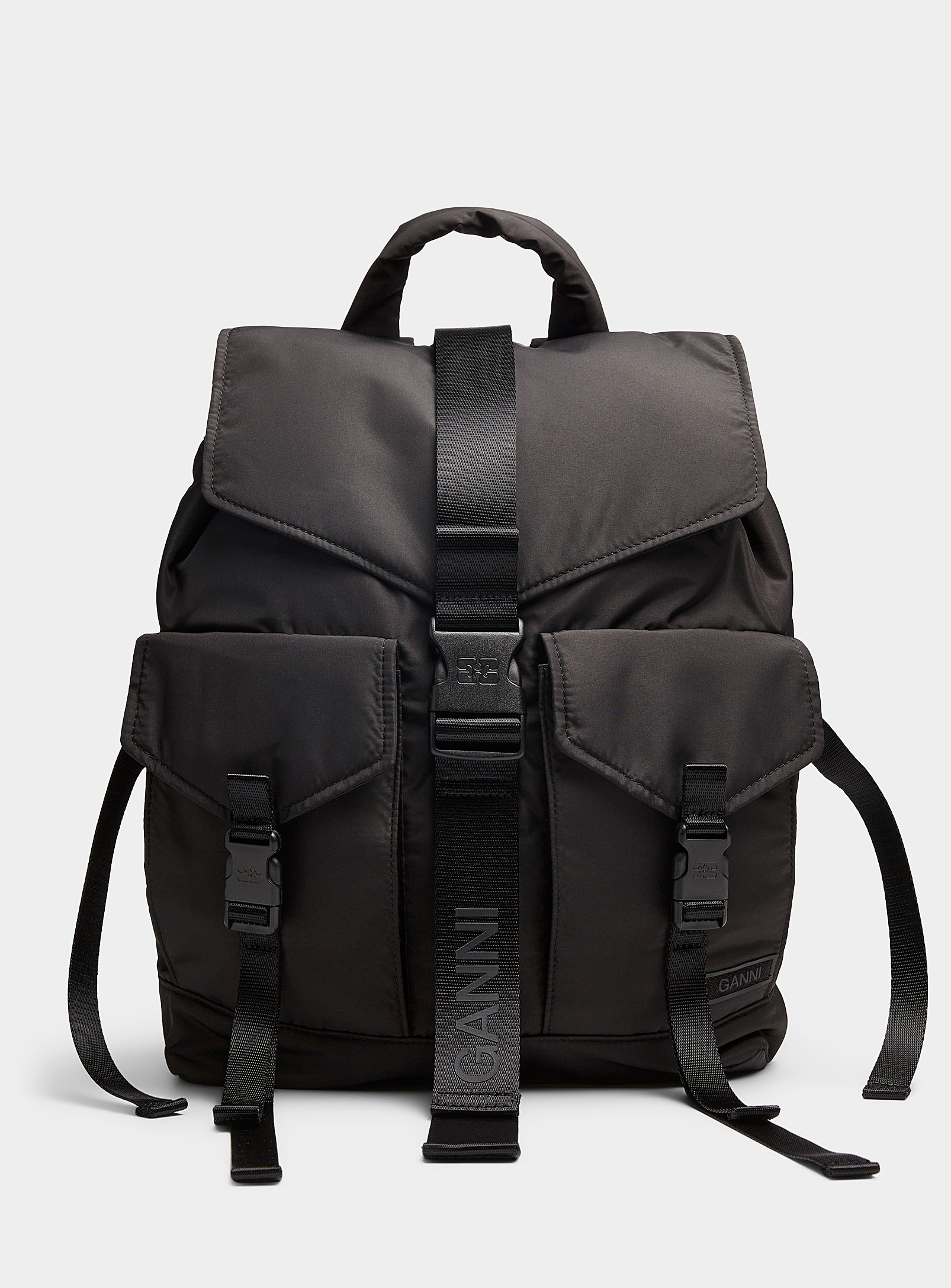 Ganni Recycled Fabric Backpack In Black