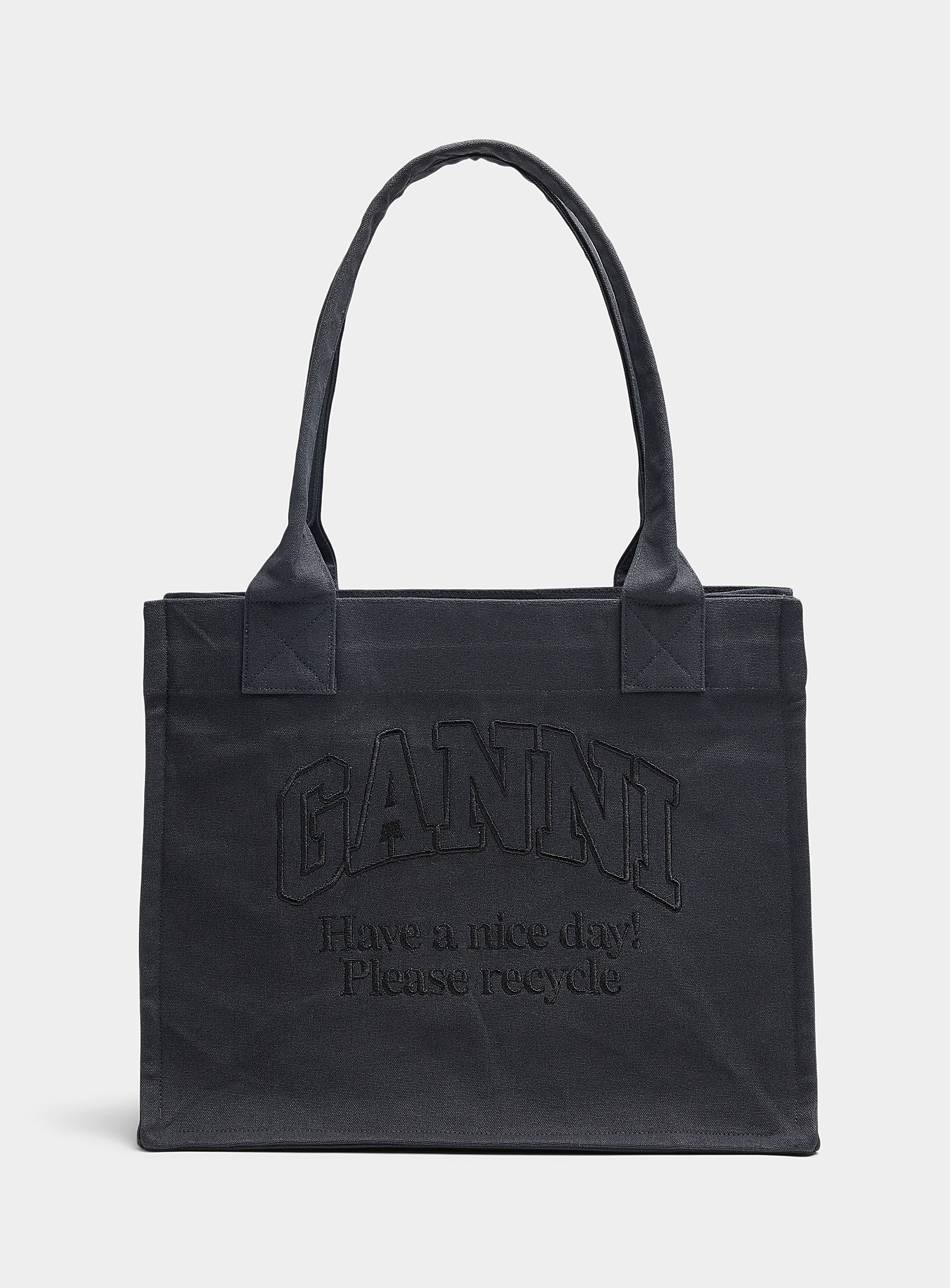 Ganni Please Recycle Tote Bag In Black