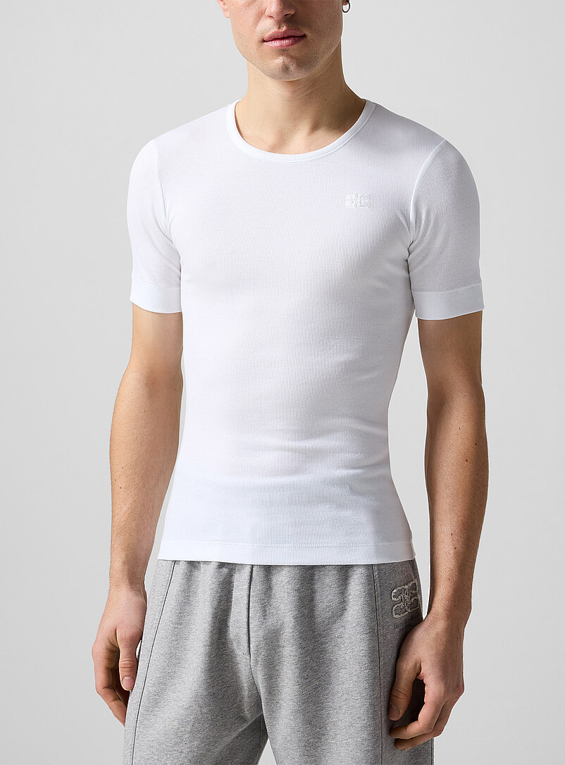 Embroidered Logo Ribbed Fitted T-Shirt