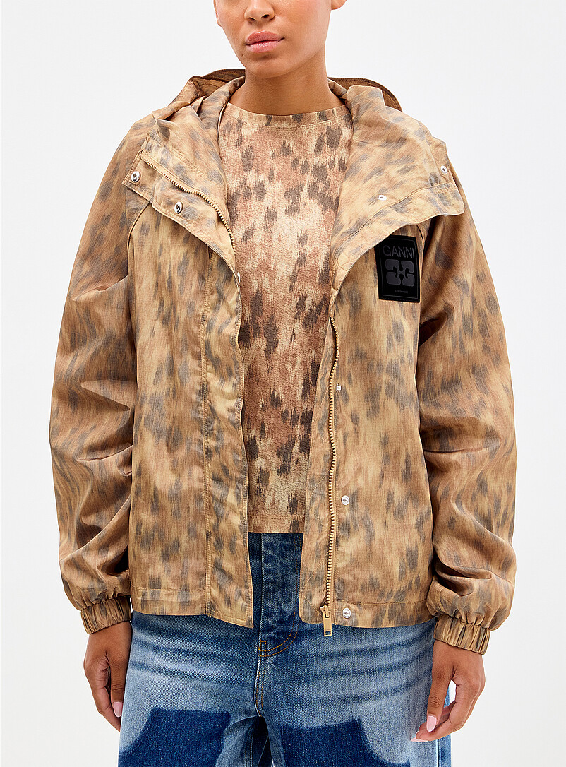 Blurry Leopard Print Windbreaker Jacket
