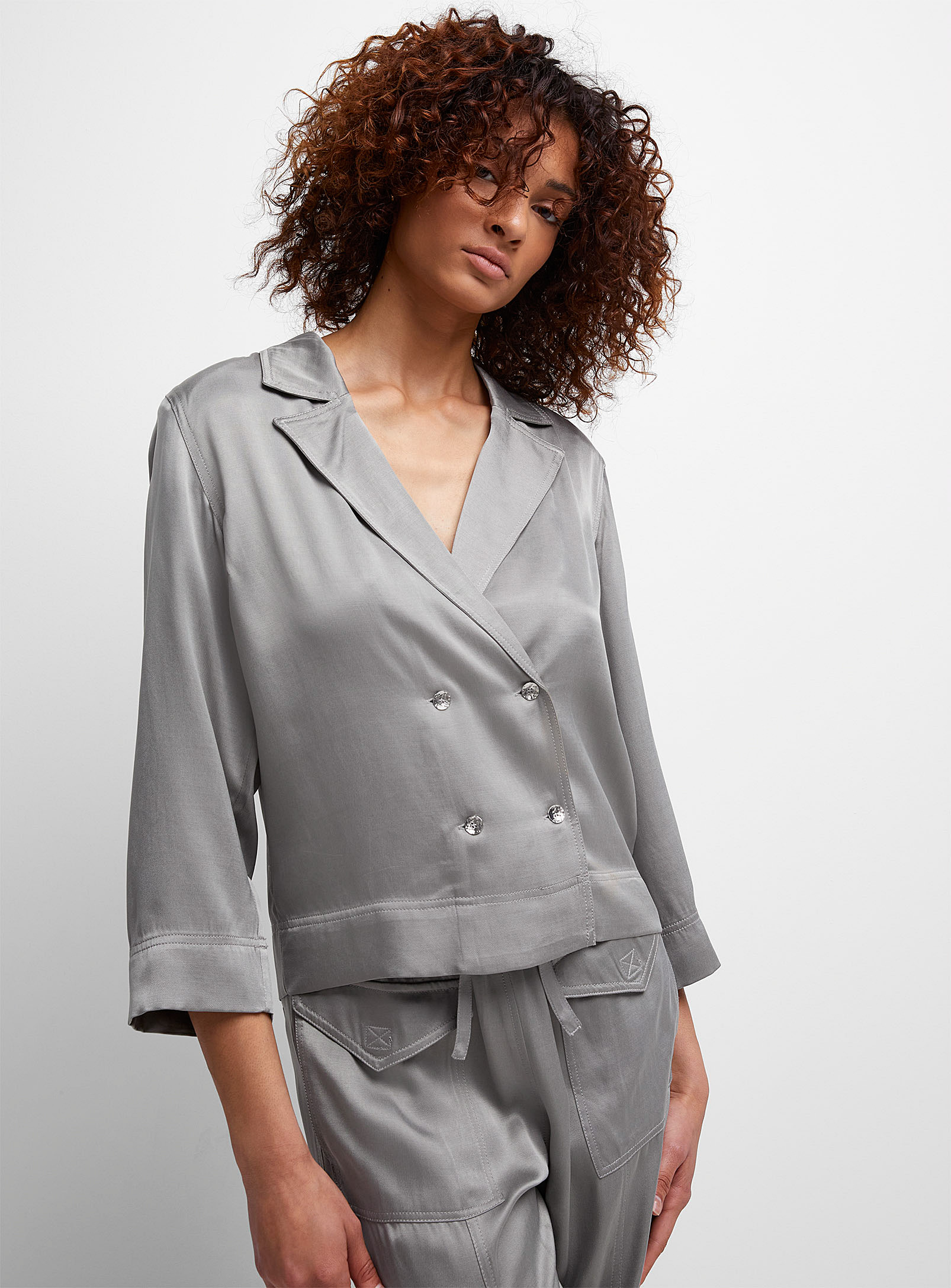Ganni - Women's Satiny grey blouse