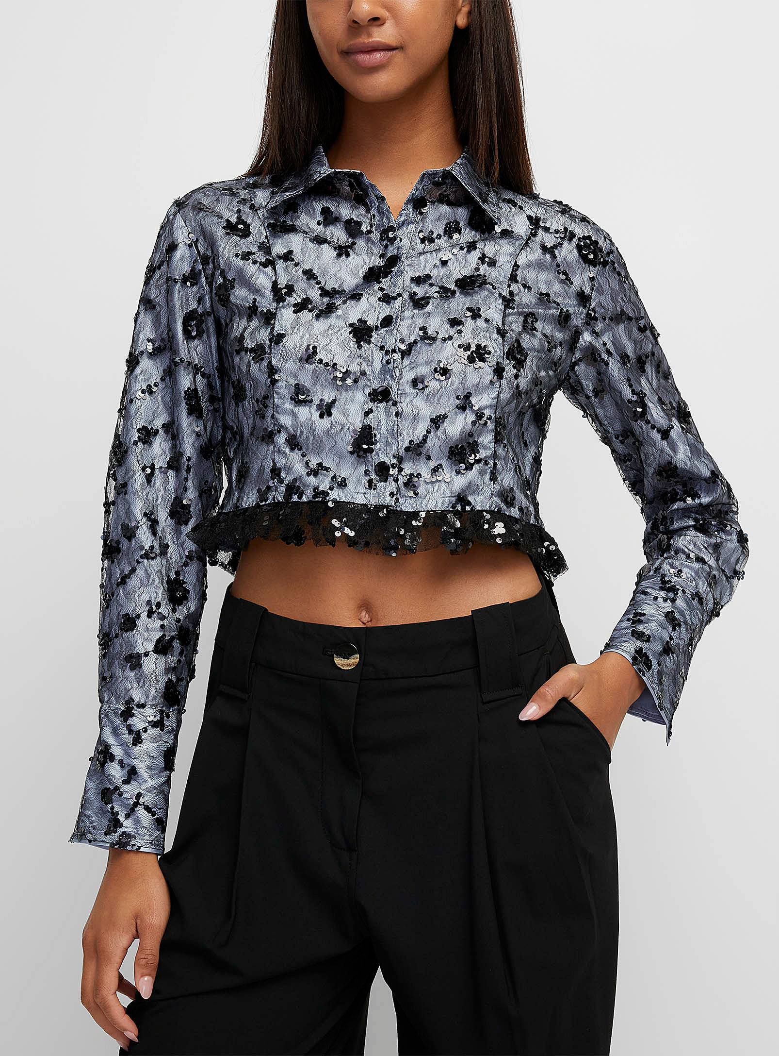 Ganni Sequined Micromesh Blouse In Multi