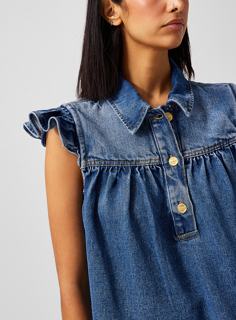 Fluid denim ruffle blouse product image 2
