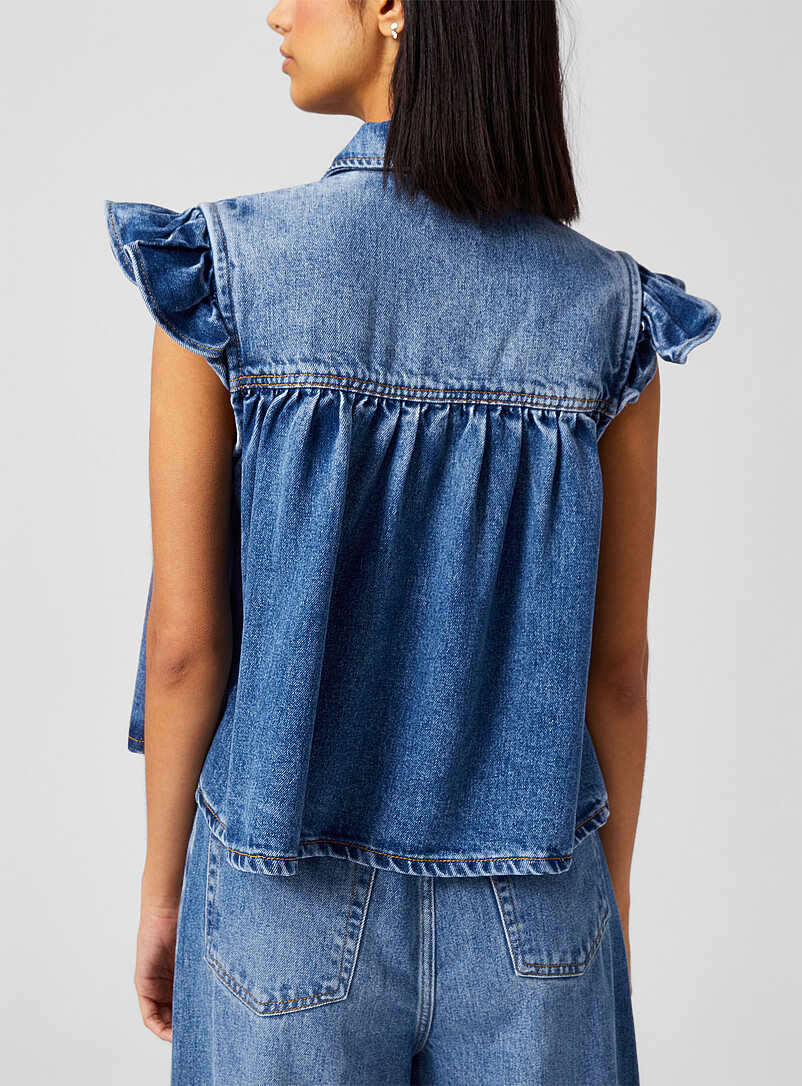 Fluid denim ruffle blouse product image 3