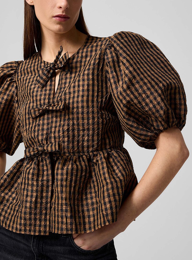 Gingham taffeta peplum-waist blouse product image 2