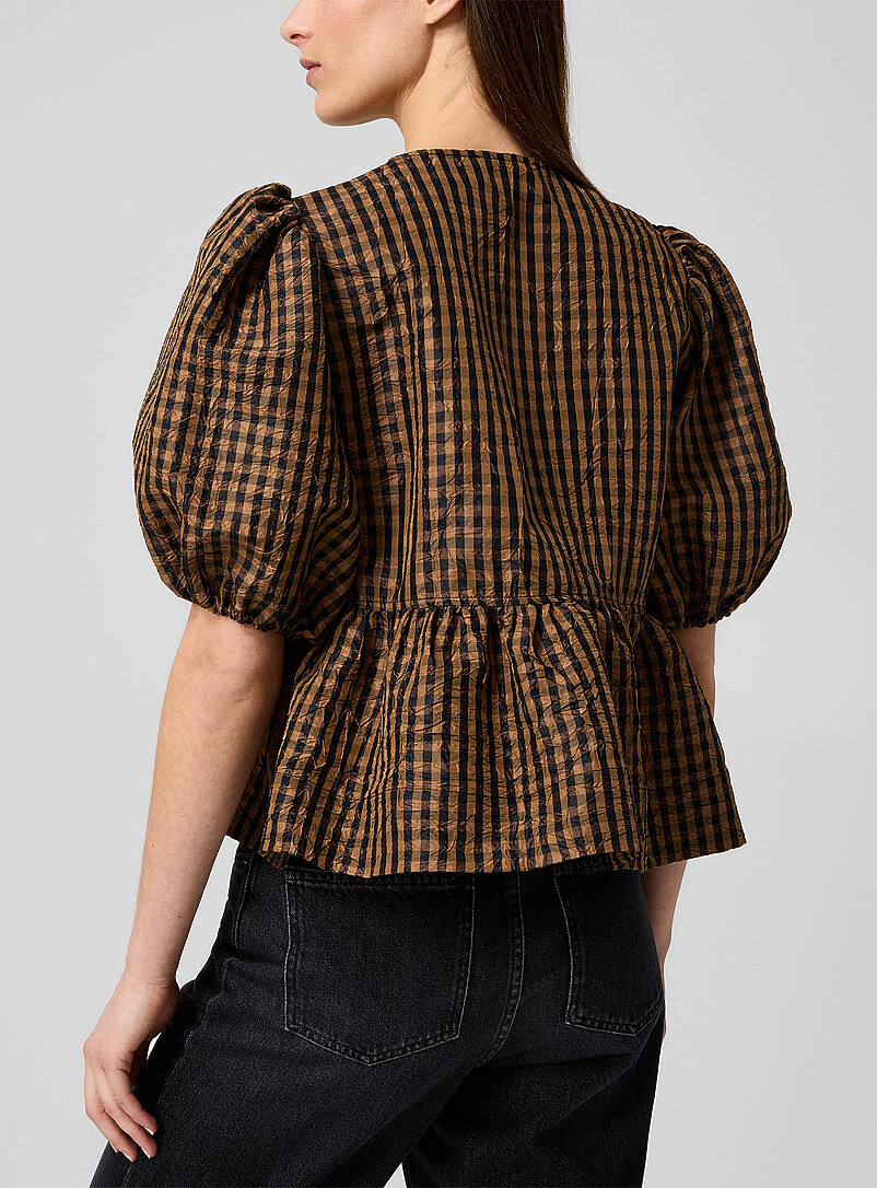 Gingham taffeta peplum-waist blouse product image 3