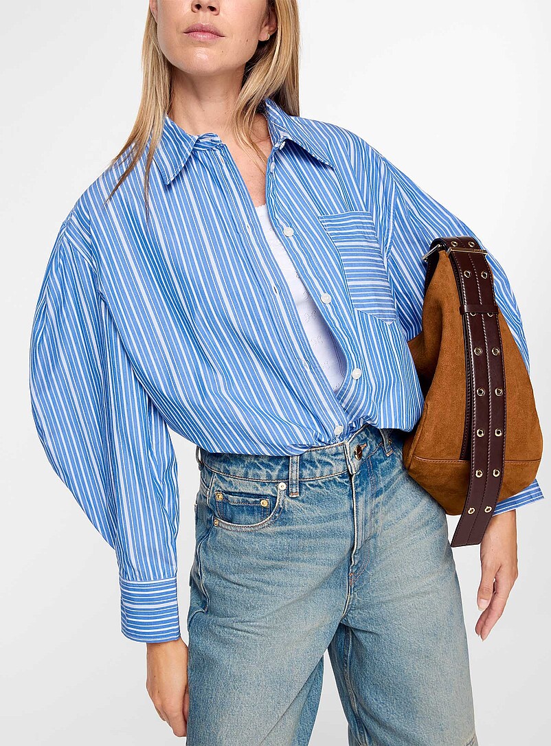 Vertical stripe puff-sleeve shirt product image (primary)