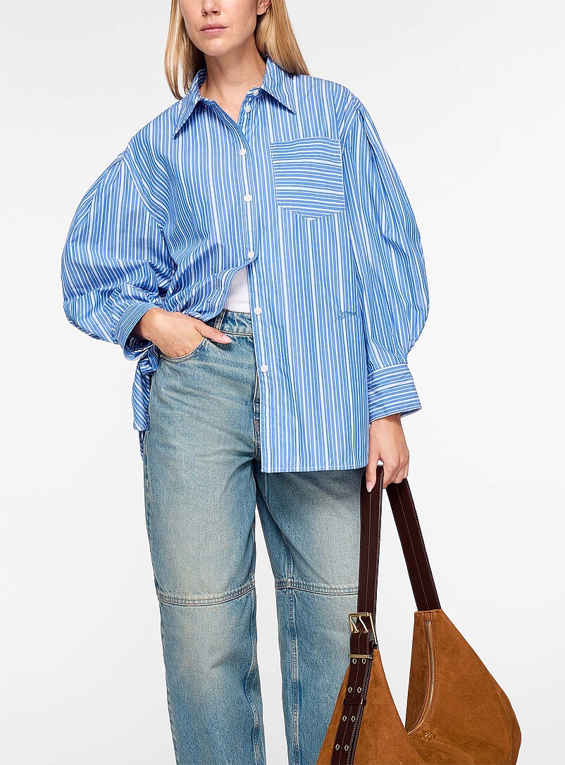 Vertical stripe puff-sleeve shirt product image 2