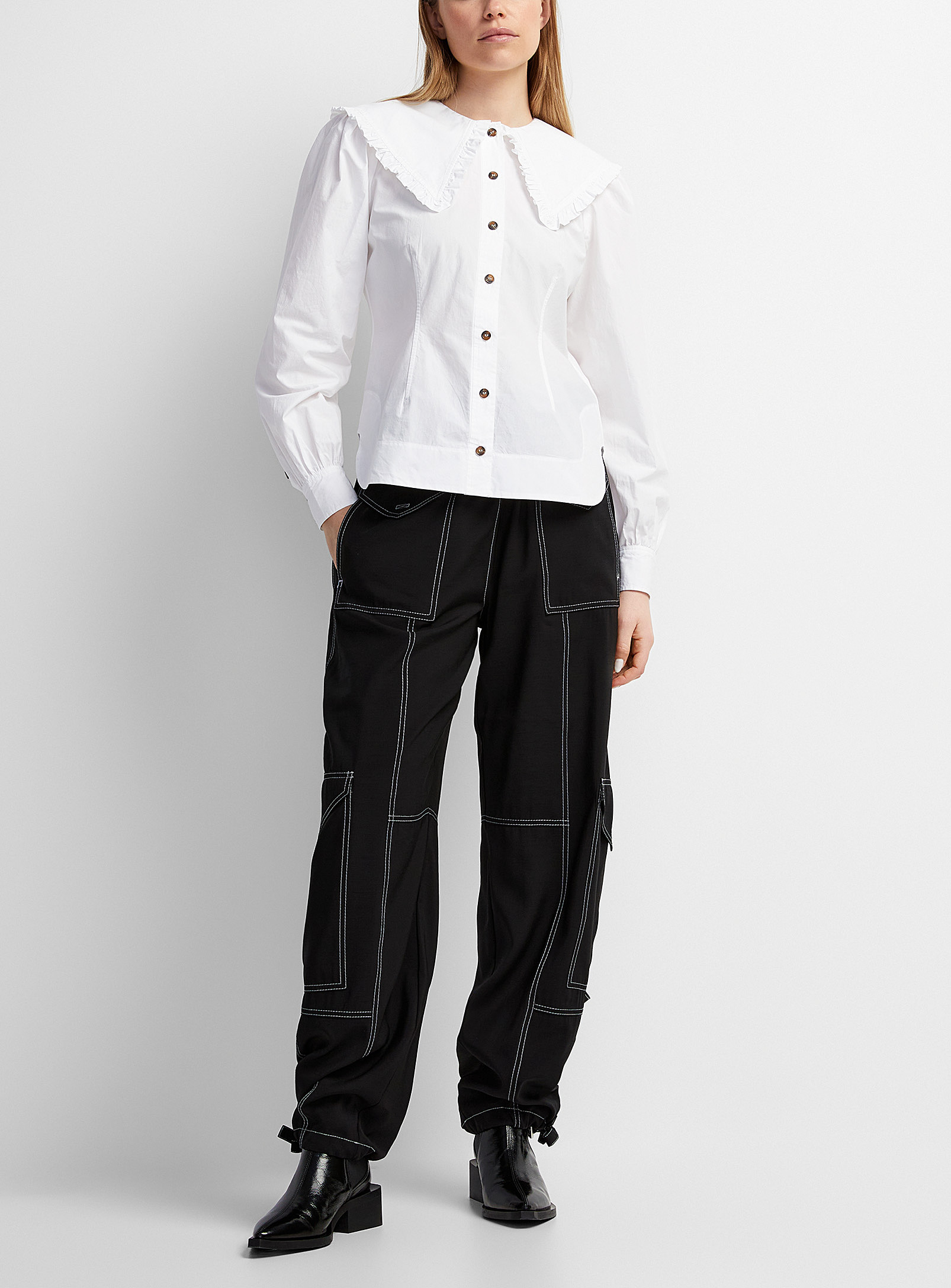 Ganni - Le pantalon à surpiqûres blanches